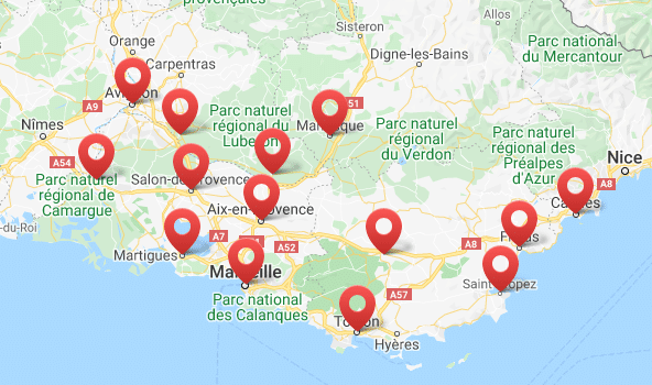 Les implantations de nos intervenants dans le sud de la France